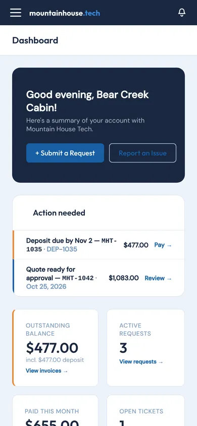 Customer dashboard on a phone